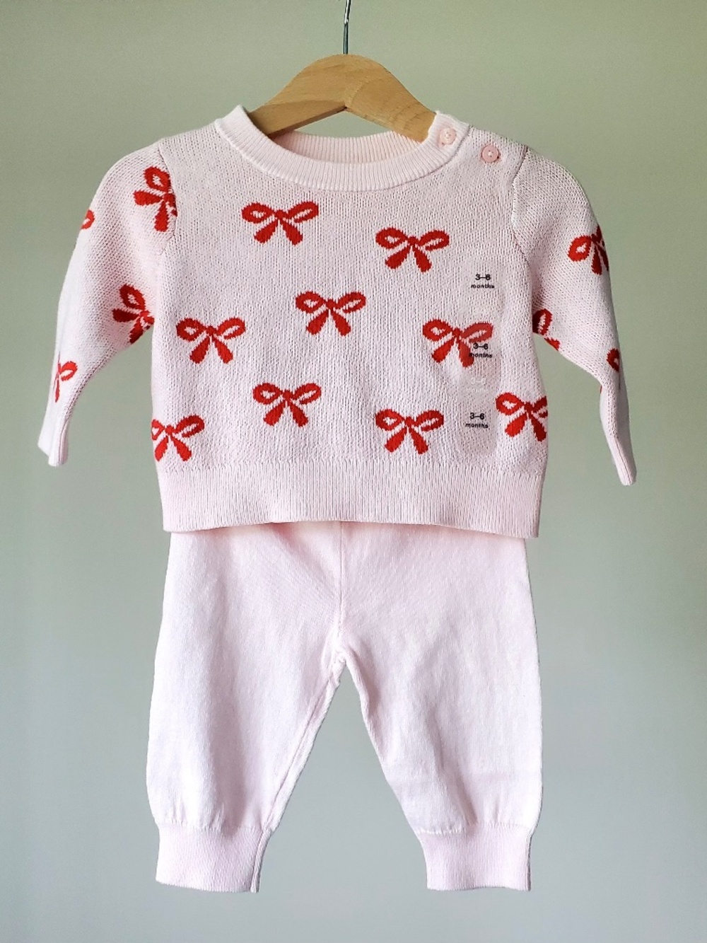 Baby Girl Gap Knitted Pink Bow Set 3-6 months